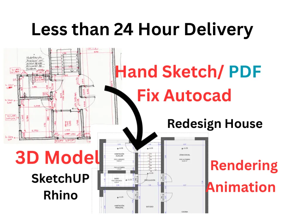 redesign CAD floor plan made from your hand-drawn sketch