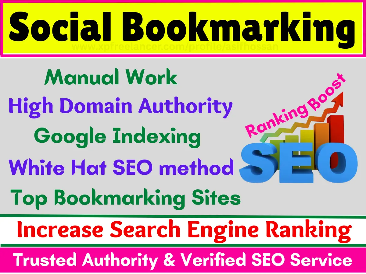 I will do manually 21+  High DA (70-100) Social Bookmarking Do Follow SEO Live Backlinks be google 1