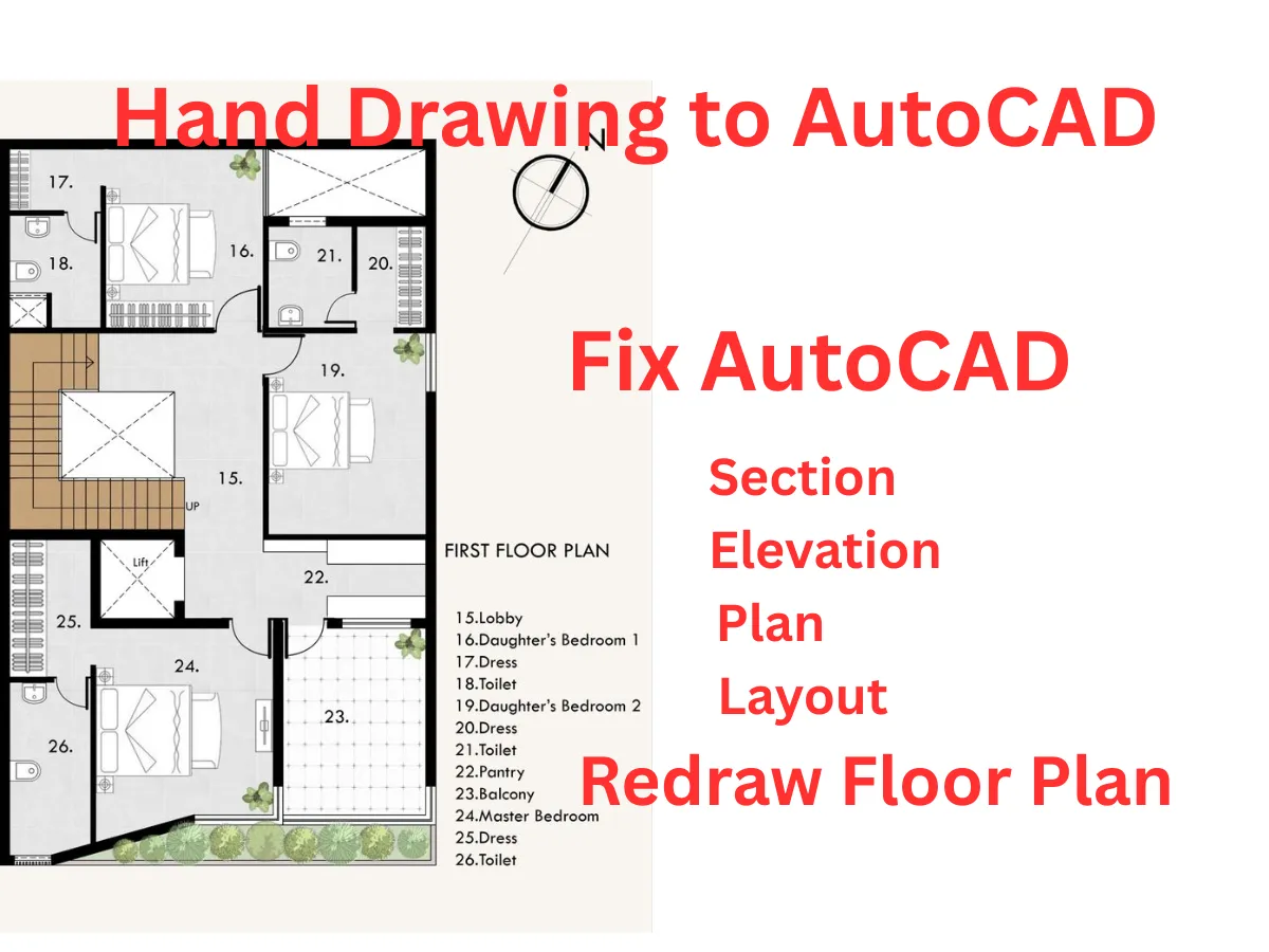 fix your house floor plan, redraw 2d plan, 3d model from 2d cad drawing
