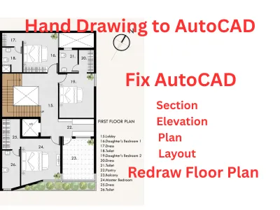 fix your house floor plan, redraw 2d plan, 3d model from 2d cad drawing