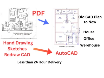 Convert PDF to AutoCAD, Sketches to AutoCAD, Redraw AutoCAD